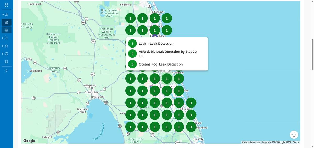 Leak 1 keyword ranking heat map — Treasure Coast